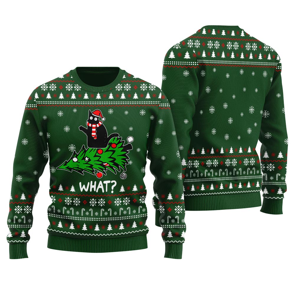 Black Cat Men's Ugly Sweaters For Christmas Forest Green - variant image 1