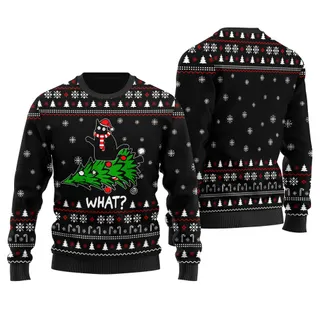 Creative Black Cat Ugly Men's Christmas Sweater Black