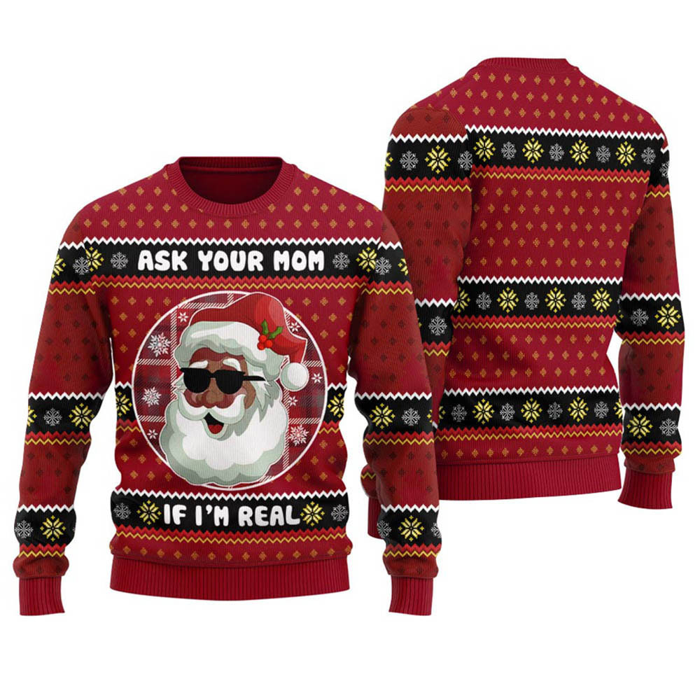 Nice Black Santa Holiday Sweater Cardinal Red - variant image 1