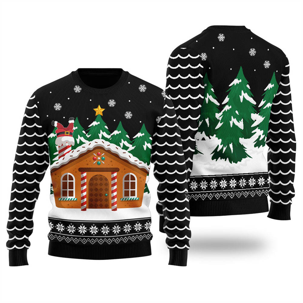 Classic Gingerbread House Holiday Sweater Black - variant image 1
