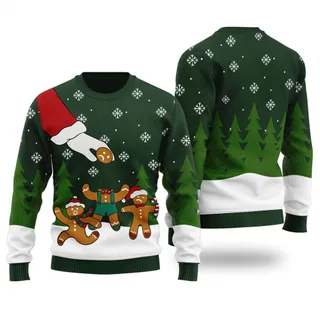 Gingerbread Ugly Holiday Sweater Forest Green