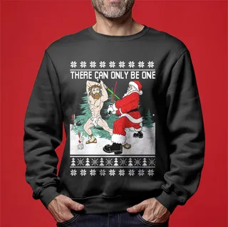 Funny Santa Fighting For Christmas Men's Ugly Sweater