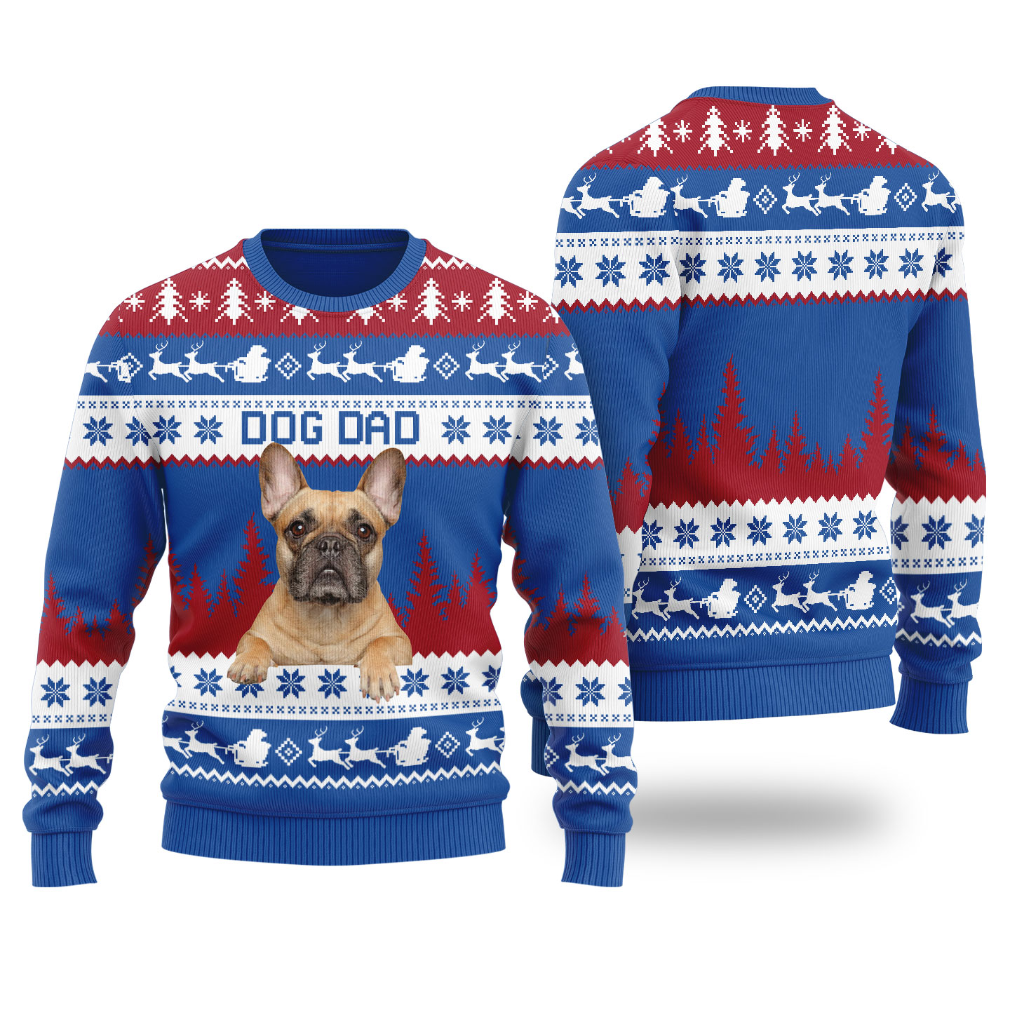 Mens Dog Dad Custom Ugly Christmas Sweater Royal - variant image 1