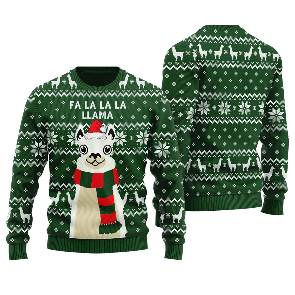 Funny Llama Mens Holiday Sweater Forest Green - variant image 1