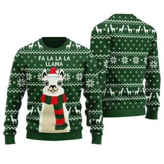 Fa La La Llama Cute Christmas Sweaters Forest Green