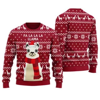 Funny Llama Ugly Christmas Sweater Cardinal Red For Men And Women
