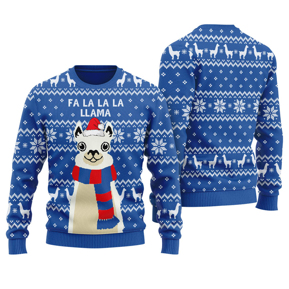 Fa La La Llama Mens Ugly Christmas Sweater Royal - variant image 1