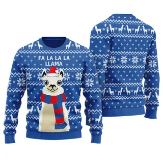 Funny Fa La La Llama Christmas Sweater Royal
