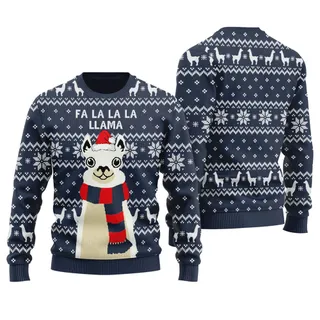 Llama Christmas Sweater For Adult Navy