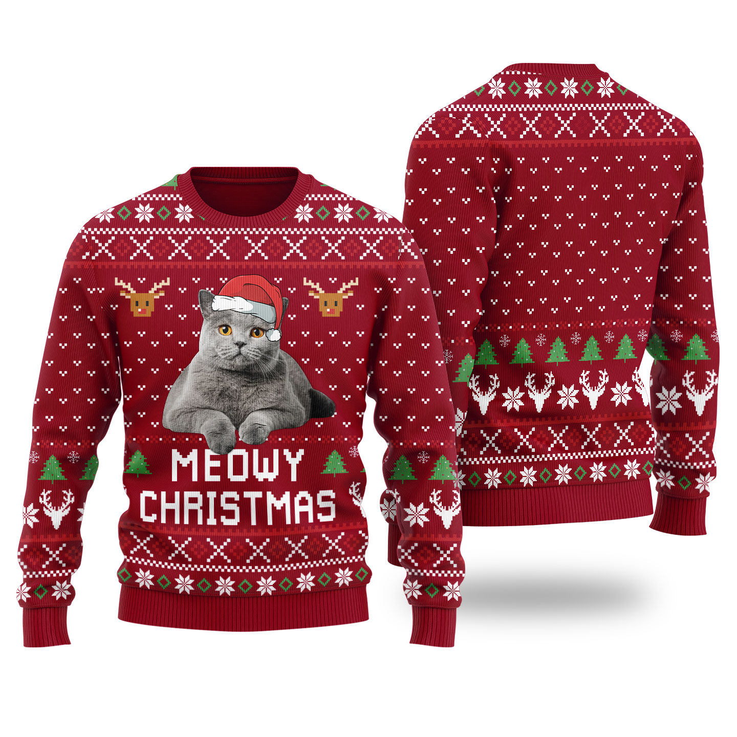 Meowy Christmas Custom Pet Christmas Sweater Cardinal Red - variant image 1