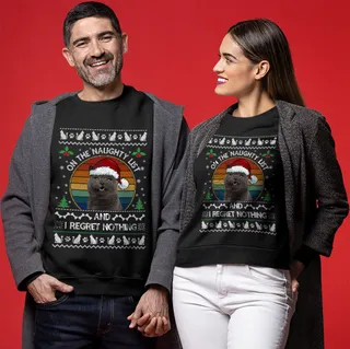 On The Naughty List Custom Cat Ugly Christmas Sweater For Adults