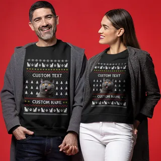 Merry Christmas Custom Ugly Christmas Sweater With Cat For Couples