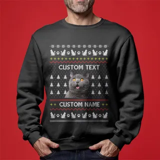 Merry Christmas Custom Ugly Christmas Sweater With Cat For Men