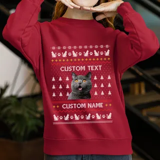 Merry Christmas Custom Ugly Christmas Sweater With Cat For Women