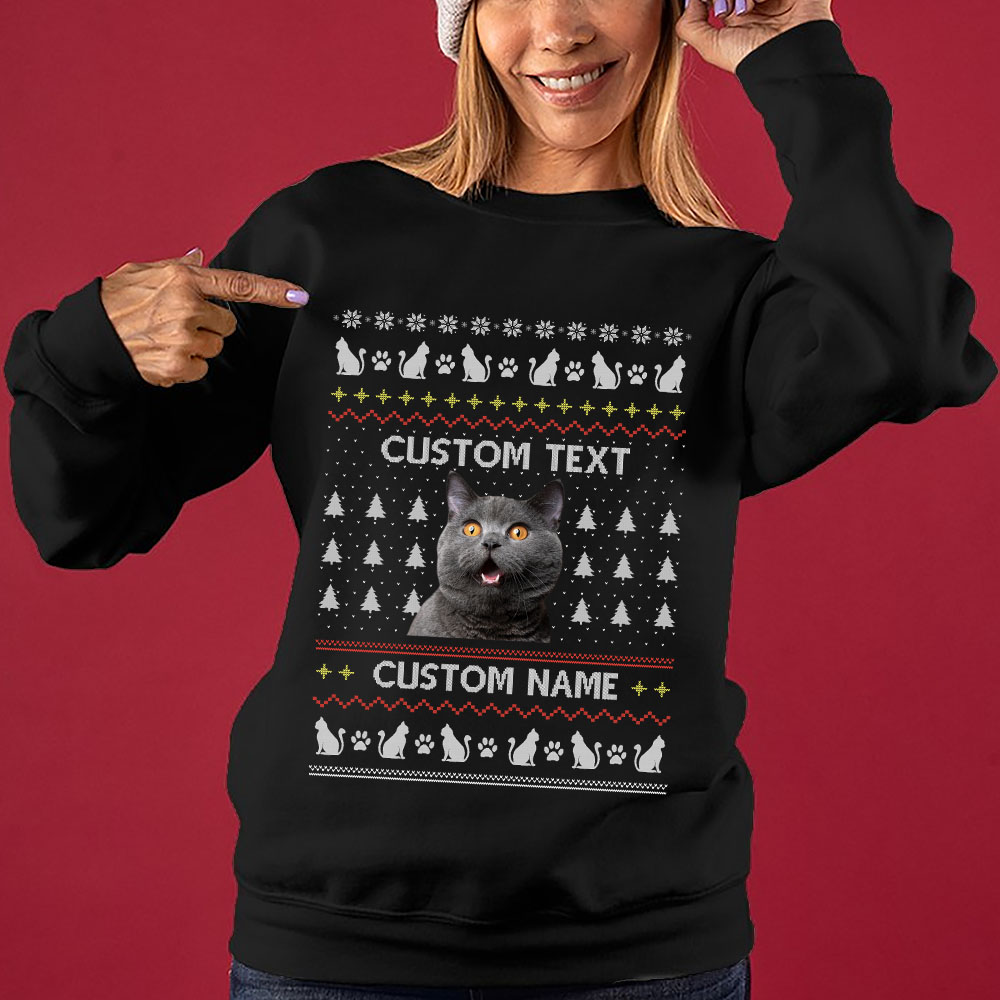 Merry Christmas Custom Ugly Christmas Sweater With Cat For Women