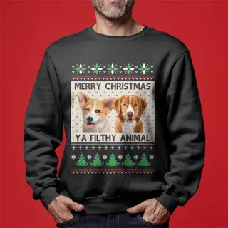 Merry Christmas Ya Filthy Animal Custom Dog Christmas Sweater For Men