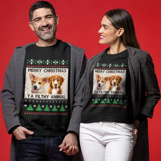 Merry Christmas Ya Filthy Animal Custom Dog Christmas Sweater For Couples