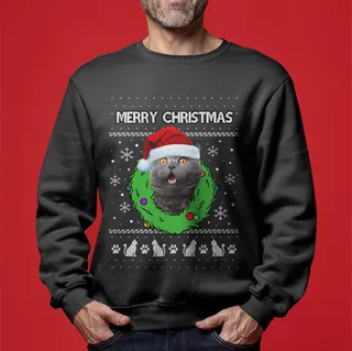 Merry Christmas Custom Cat Ugly Christmas Sweater For Men