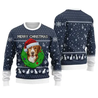 Merry Christmas Custom Dog Christmas Sweater Navy
