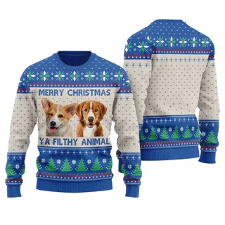 Merry Christmas Ya Filthy Animal Custom Dog Christmas Sweater Forest Royal