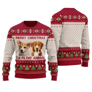 Merry Christmas Ya Filthy Animal Custom Dog Christmas Sweater Cardinal Red