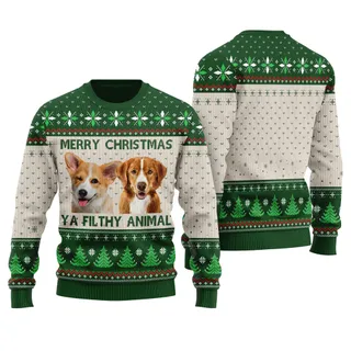 Merry Christmas Ya Filthy Animal Custom Dog Christmas Sweater Forest Green