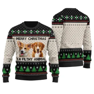 Merry Christmas Ya Filthy Animal Custom Dog Christmas Sweater Black