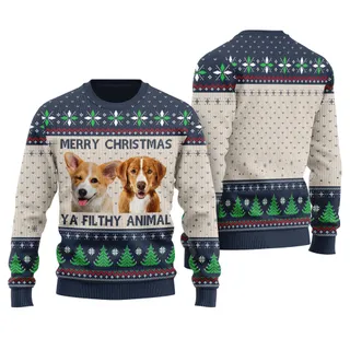 Merry Christmas Ya Filthy Animal Custom Dog Christmas Sweater Navy