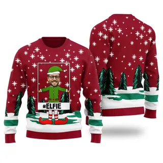 Funny Elfie Custom Christmas Sweater Cardinal Red