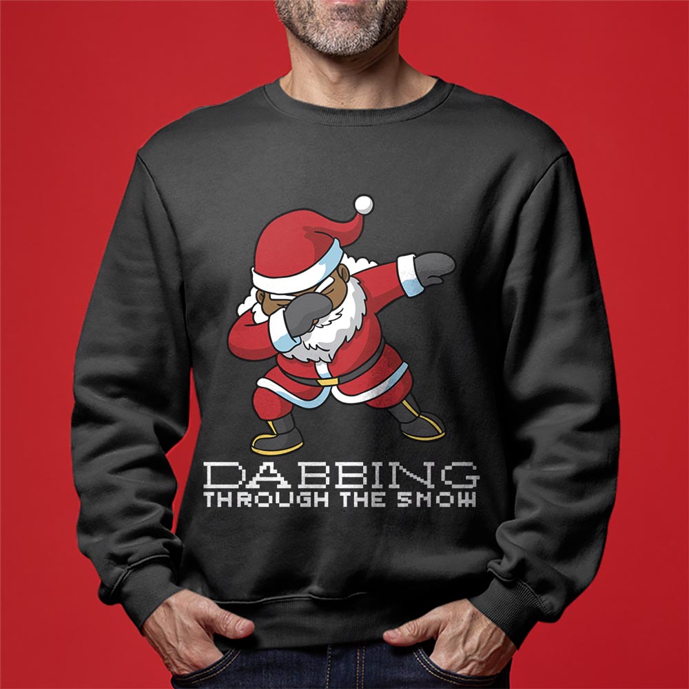 Dabbing Black Santa Christmas Sweater For Men