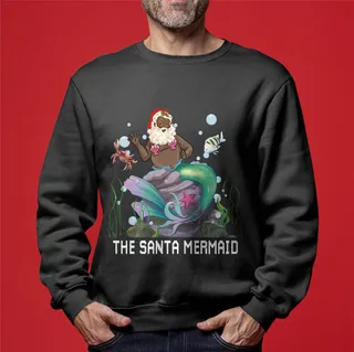 African American Santa Claus Mermaid Christmas Sweater For Men
