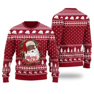 African American Santa Claus Cardinal Red Ugly Christmas Sweater