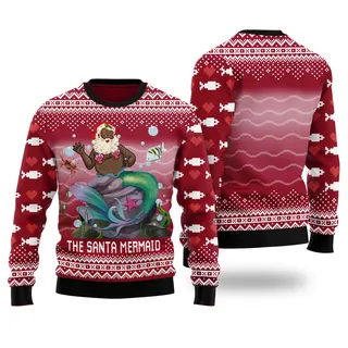 African American Santa Claus Mermaid Cardinal Red Ugly Christmas Sweater