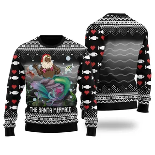 African American Santa Claus Mermaid Black Ugly Christmas Sweater