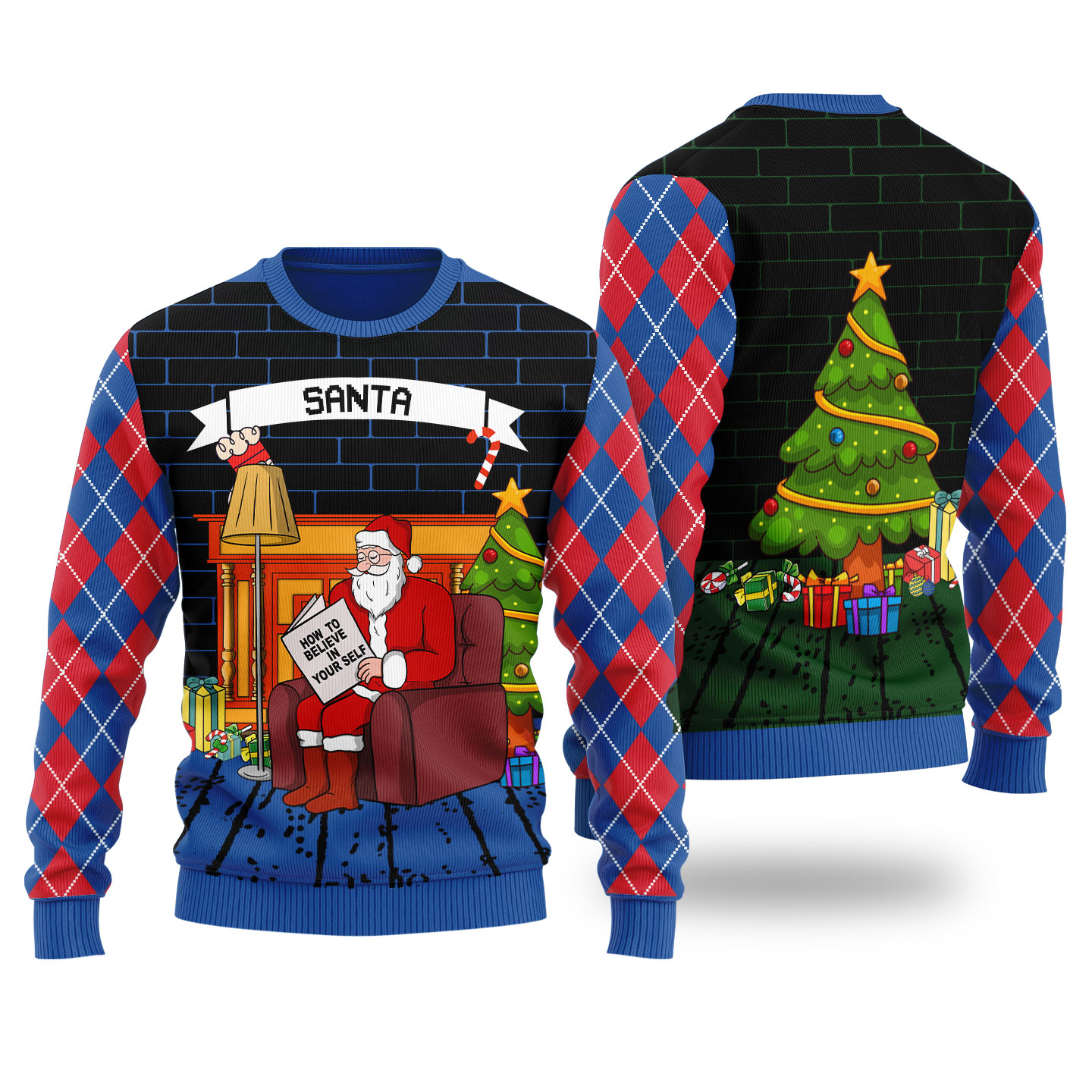 Funny Believe in Yourself Santa Ugly Christmas Sweater Royal - variant image 1