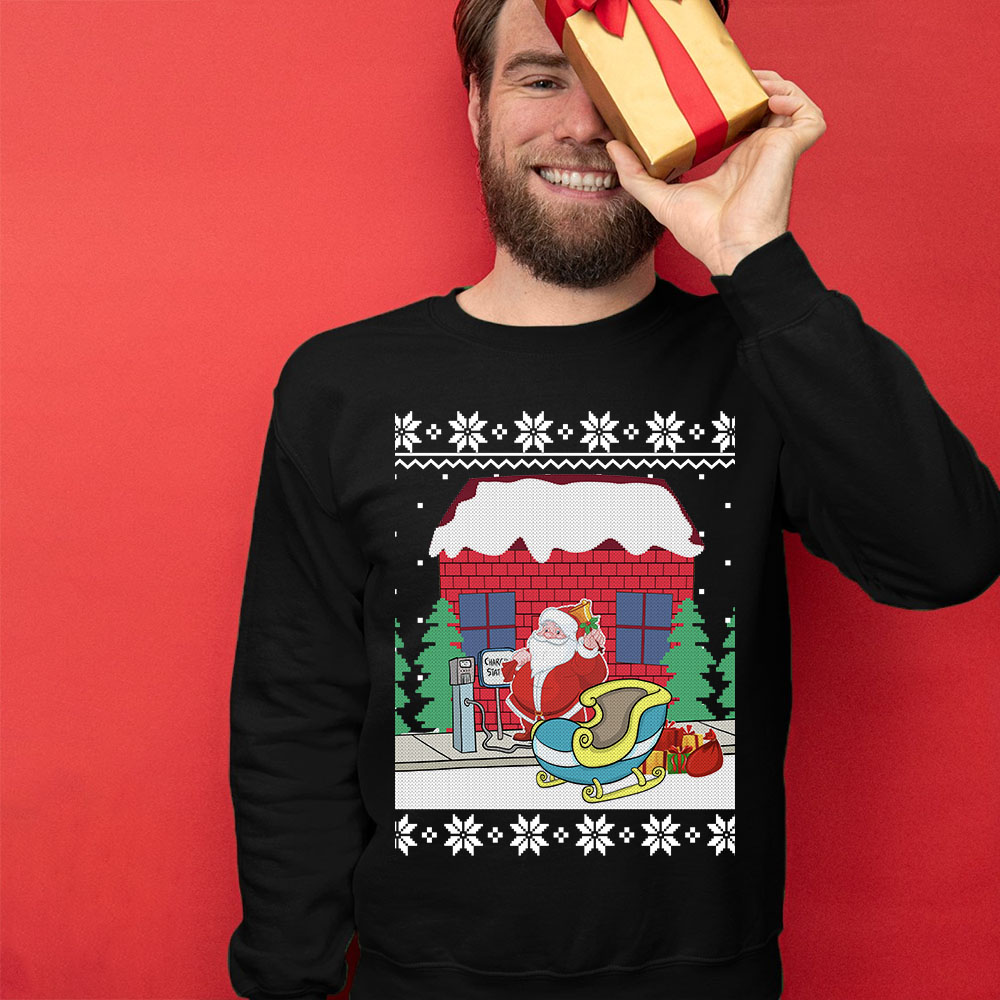 Funny Santa Sleigh Station Men's Ugly Christmas Sweater