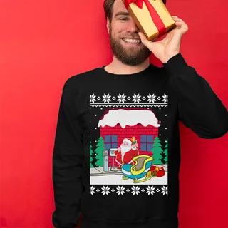 Funny Santa Sleigh Station Men's Ugly Christmas Sweater