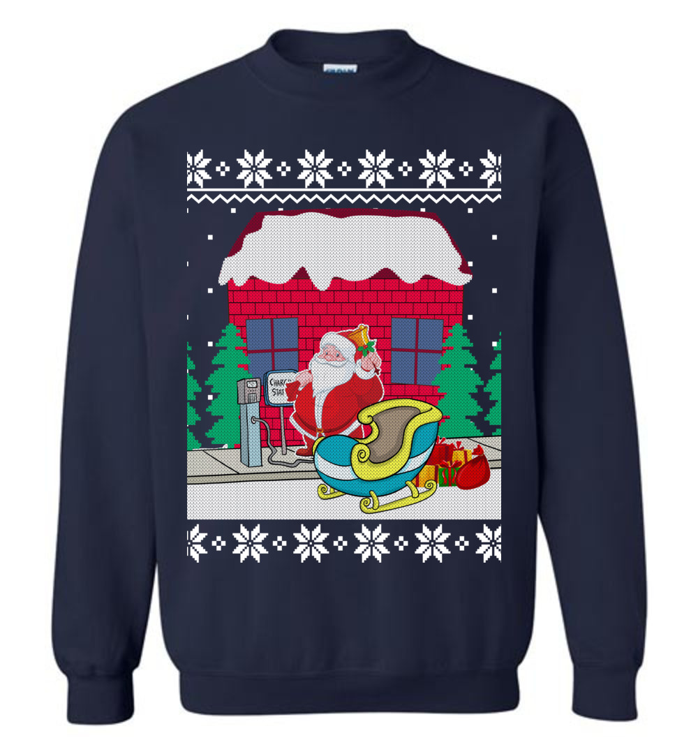 Funny Santa Sleigh Station Men's Ugly Christmas Sweater