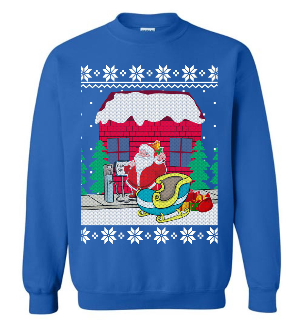 Funny Santa Sleigh Station Men's Ugly Christmas Sweater - variant image 1