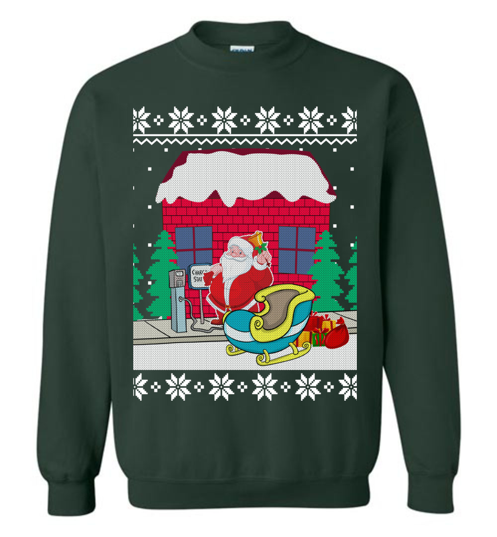 Funny Santa Sleigh Station Men's Ugly Christmas Sweater