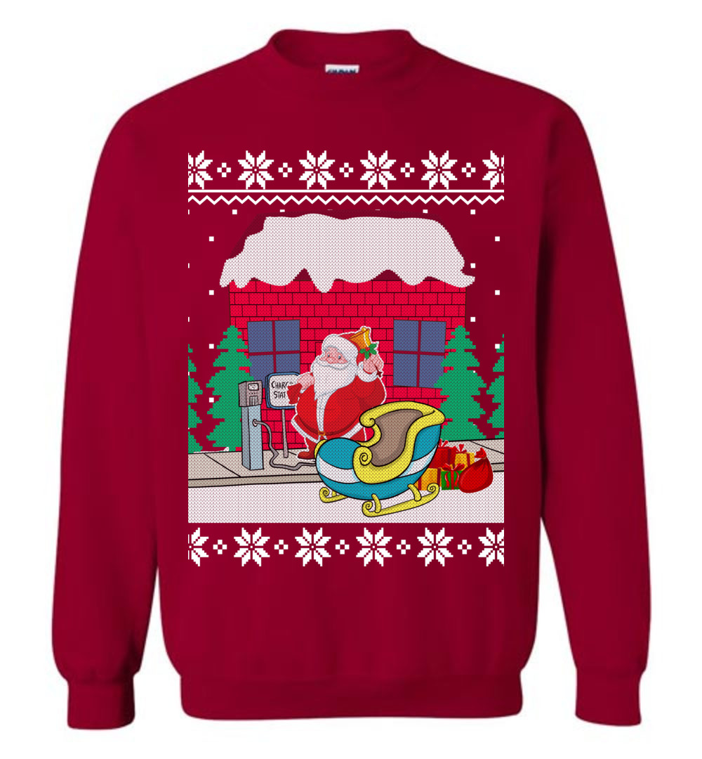 Funny Santa Sleigh Station Men's Ugly Christmas Sweater