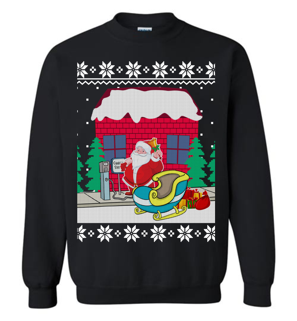 Funny Santa Sleigh Station Men's Ugly Christmas Sweater