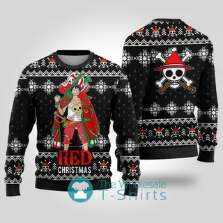 One Piece Red Ugly Christmas Sweater Black