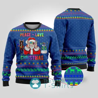Santa Loves Peace Hip Hop Christmas Sweater Royal
