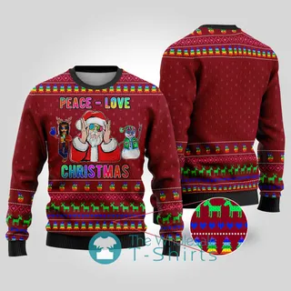 Santa Loves Peace Hip Hop Christmas Sweater Cardinal Red