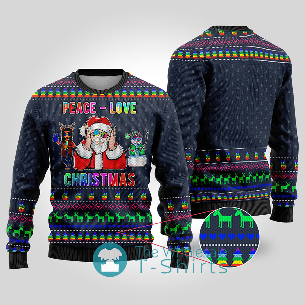 Santa Loves Peace Hip Hop Christmas Sweater Navy - variant image 1