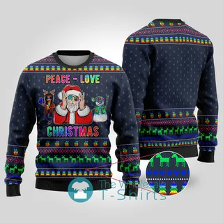 Santa Loves Peace Hip Hop Christmas Sweater Navy