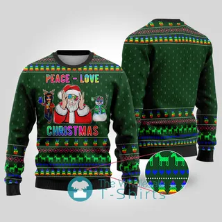 Santa Loves Peace Hip Hop Christmas Sweater Forest Green