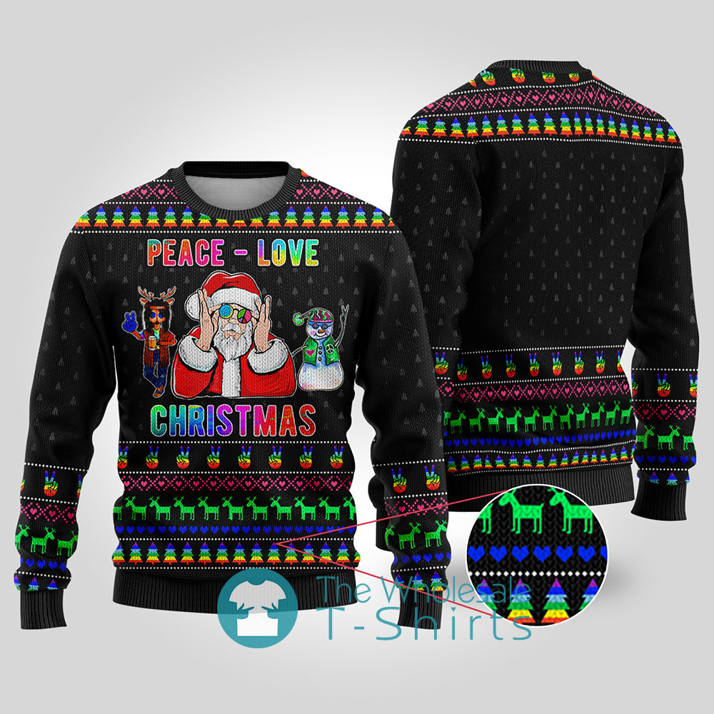 Santa Loves Peace Hip Hop Christmas Sweater Black - variant image 1