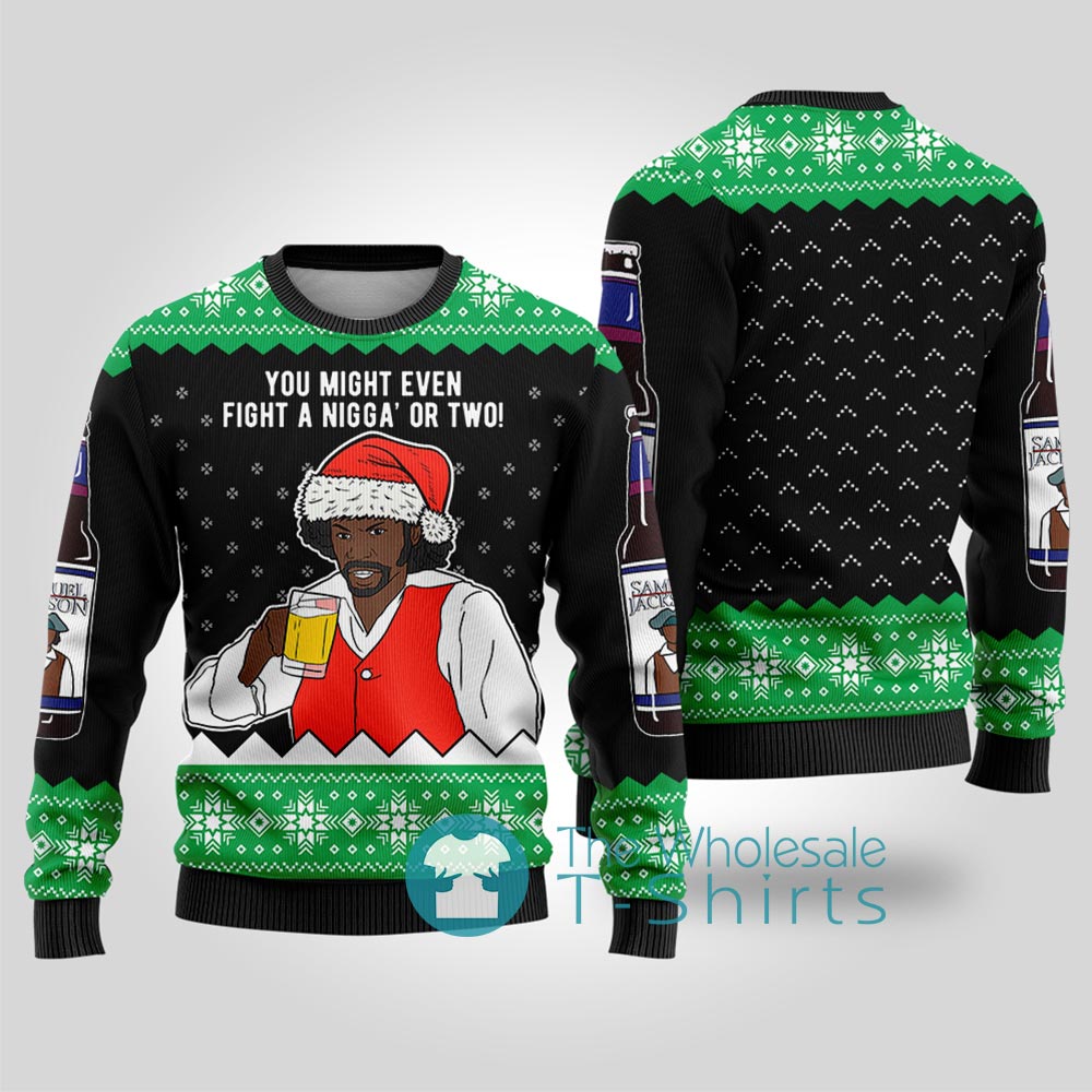 Samuel Jackson Beer Drink Ugly Christmas Sweater Black - variant image 1